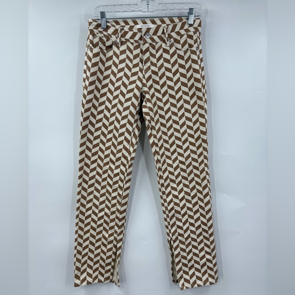 Pacsun Retro Brown Chevron Low Rise Y2K Straight Leg Pants | size 24 NWOT - Picture 4 of 12